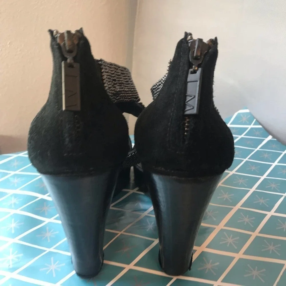 Matiko Black Suede Platform Wedge Sandal Platform Shoes Size 8